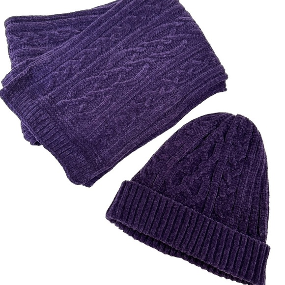 Purple Winter Knit Hat and Scarf Set - Picture 5 of 7